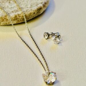 CZ set necklace earrings stainless steel clear color